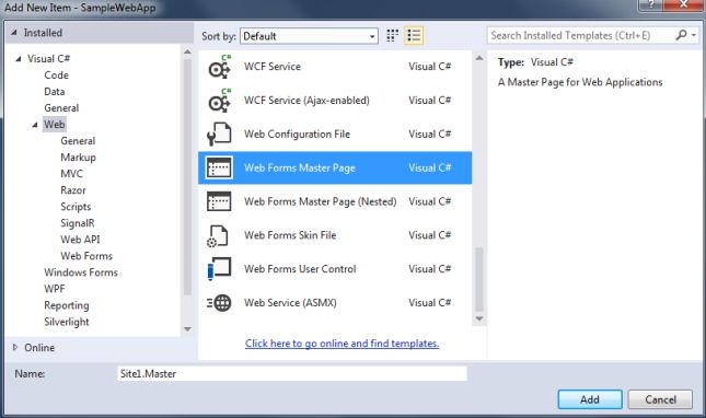 Adding Master Page in Empty Application